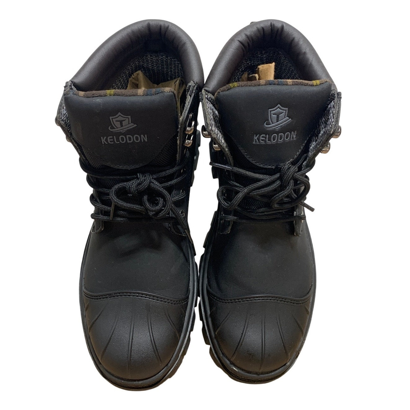 Kelodon Mens Size 9.5 Black Waterproof Steel Toe Memory Foam Non Slip Work Boots