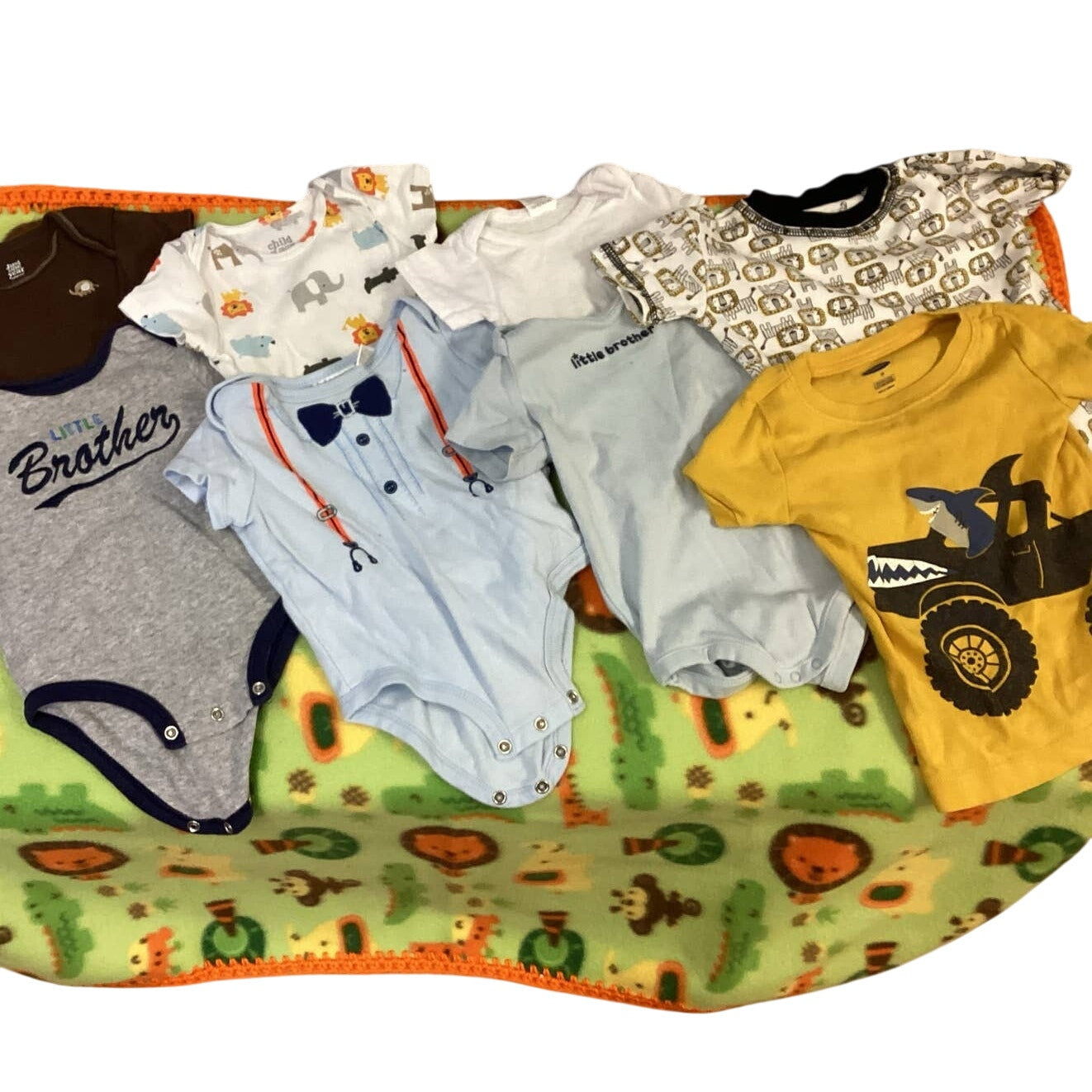 Lot of 9 Boys 6-9 Mos Gymboree Carters Old Navy Tops One Pieces Fleece Blanket