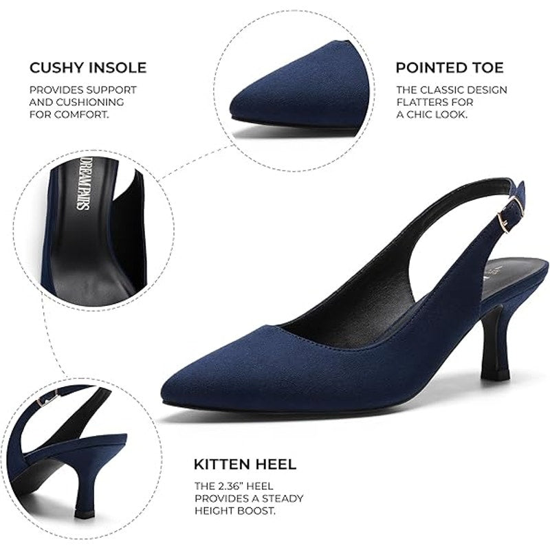 Dream Pairs Womens Size 8 Navy 2.5" Heels Closed Pointed Toe Buckle Strap Shoes