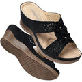 Temofon Womens Size 10.5 Black Faux Leather Slide On Flower Wedge Sandal Shoes