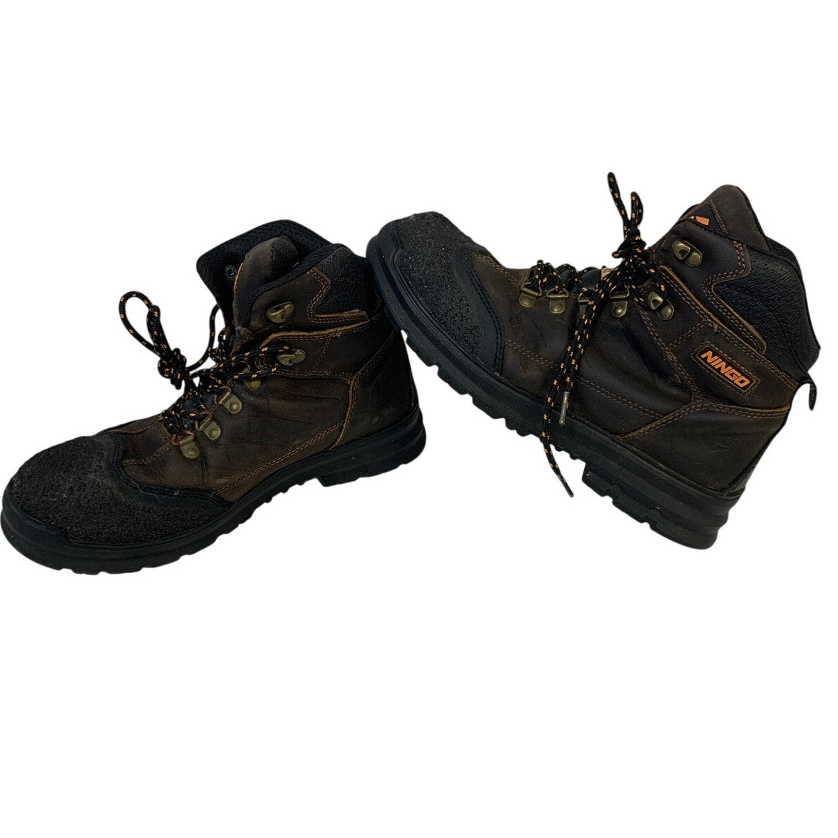 Ningo Mens Size 8.5 Brown Work Boots Lace Up Steel Toe Water Resistant Shoes