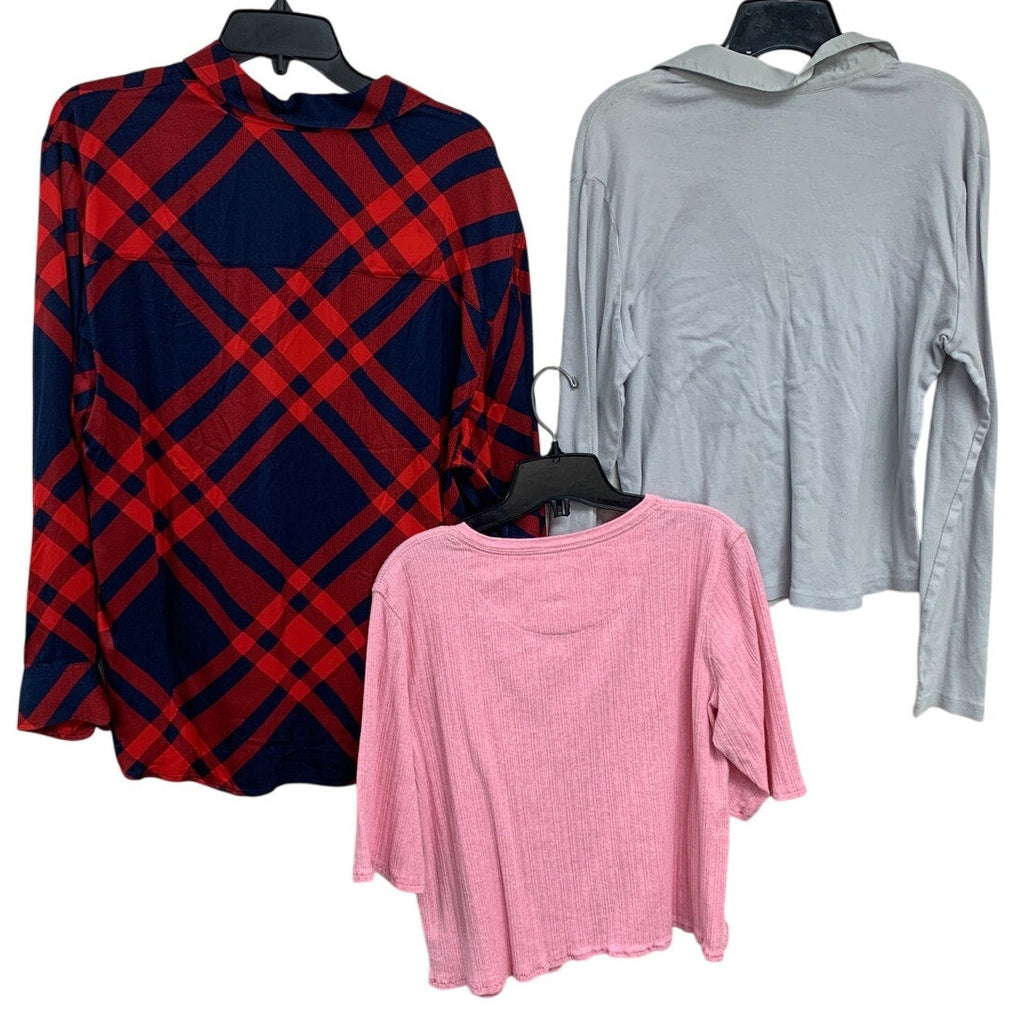 Lot of 3 Womens XL Button Up Henley Deep V Short Long Sleeve Tee Shirts