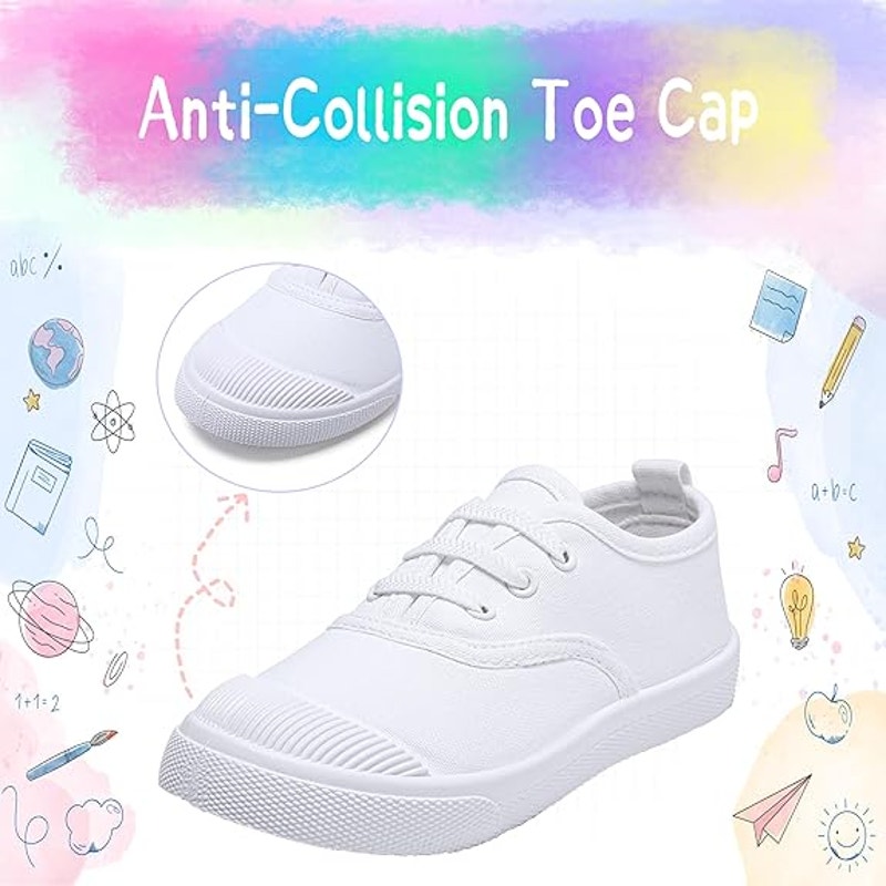 Toddler Kids Size 7 White Canvas Slip On Running Walking Sneaker Tennis Shoes