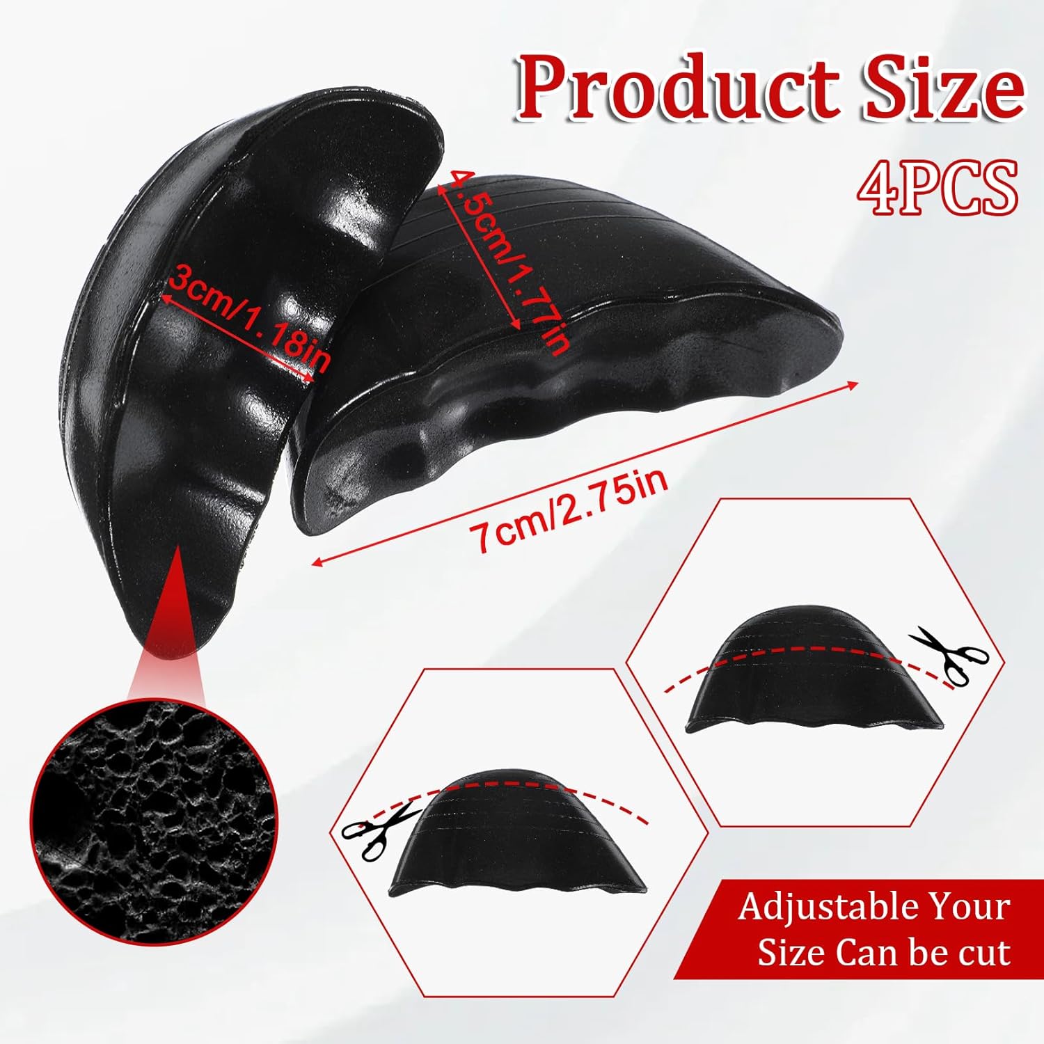 New Teaaha Black Womens Shoe Insert PU Cushion Pads for Loose Shoes - 4 Pieces