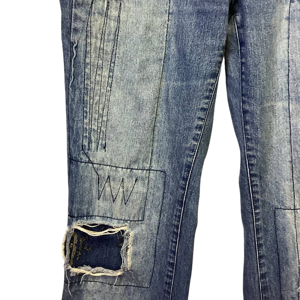 Akdmks Mens Size 30 Stretch Cotton Distressed Patched Whiskered Denim Blue Jeans