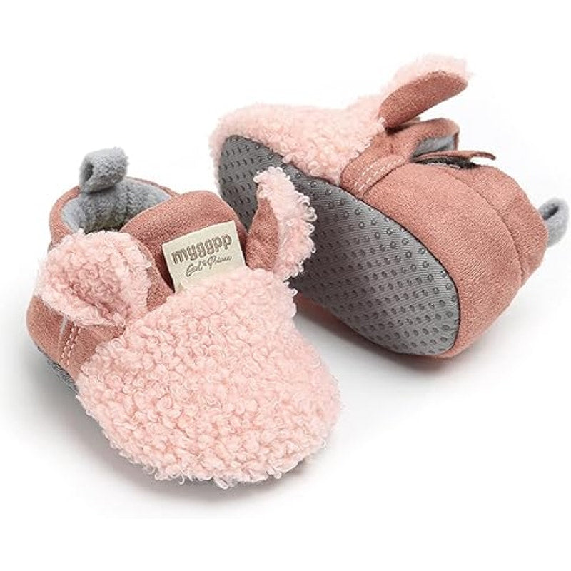 MYGGPP Baby Girls 6-12 Months Pink Fuzzy Booties Slippers Indoor Shoes
