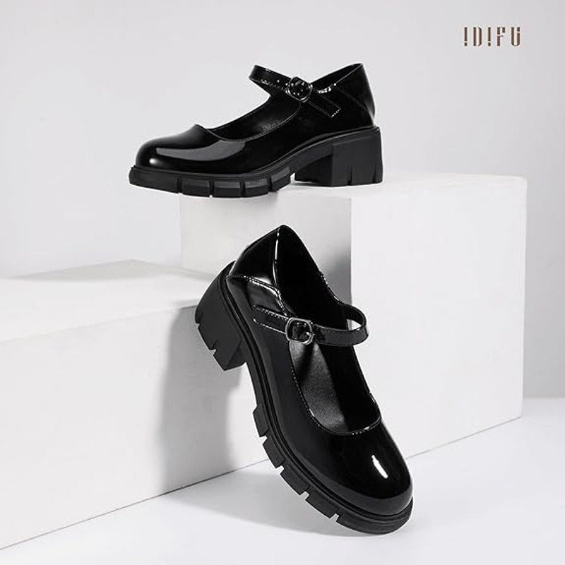 New IDIFU Womens Size 9 Black Patent Leather Platform Mary Janes Dress Shoes