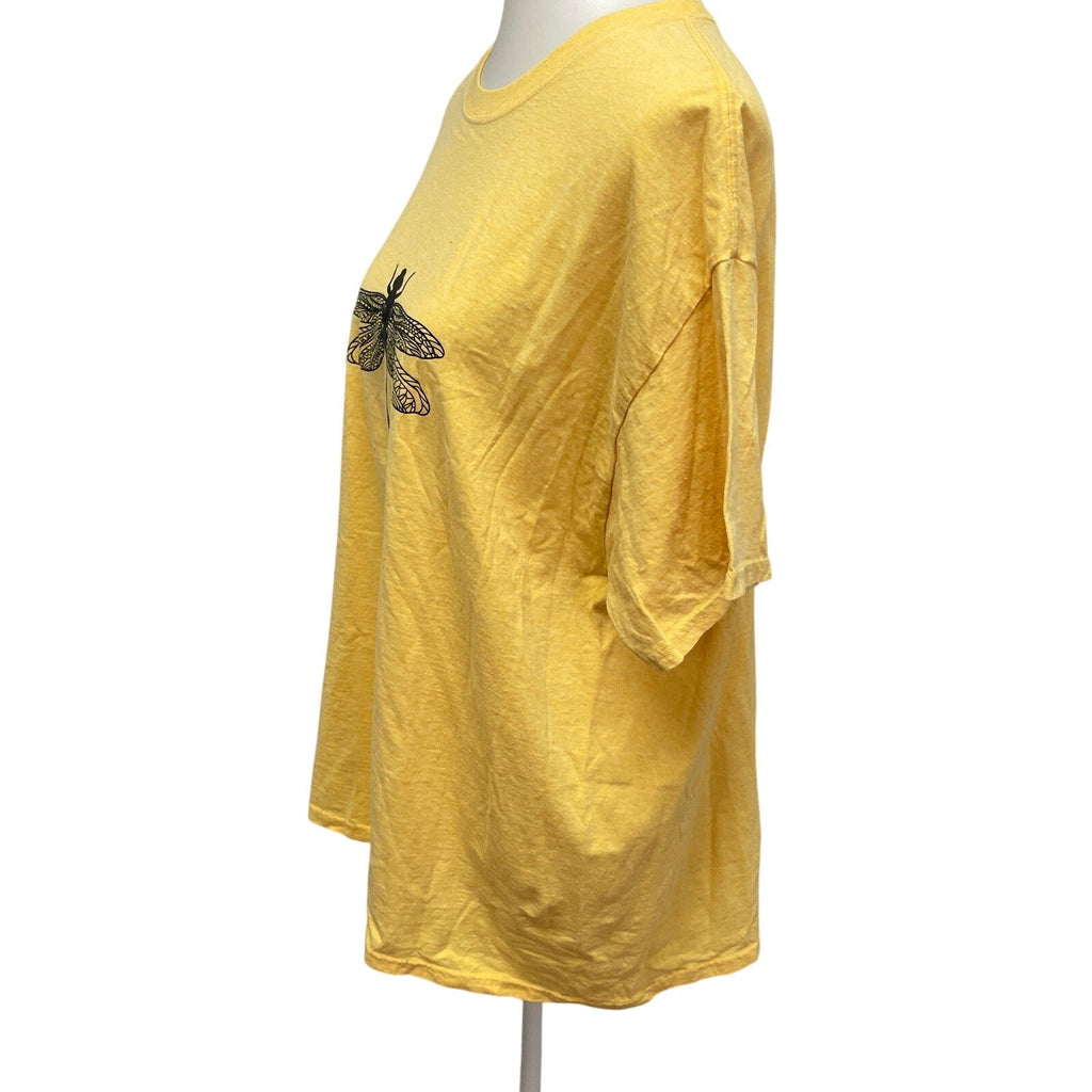 New Hand Printed Mens XL Yellow Dragonfly Short Sleeve Crew Neck Tee Shirt