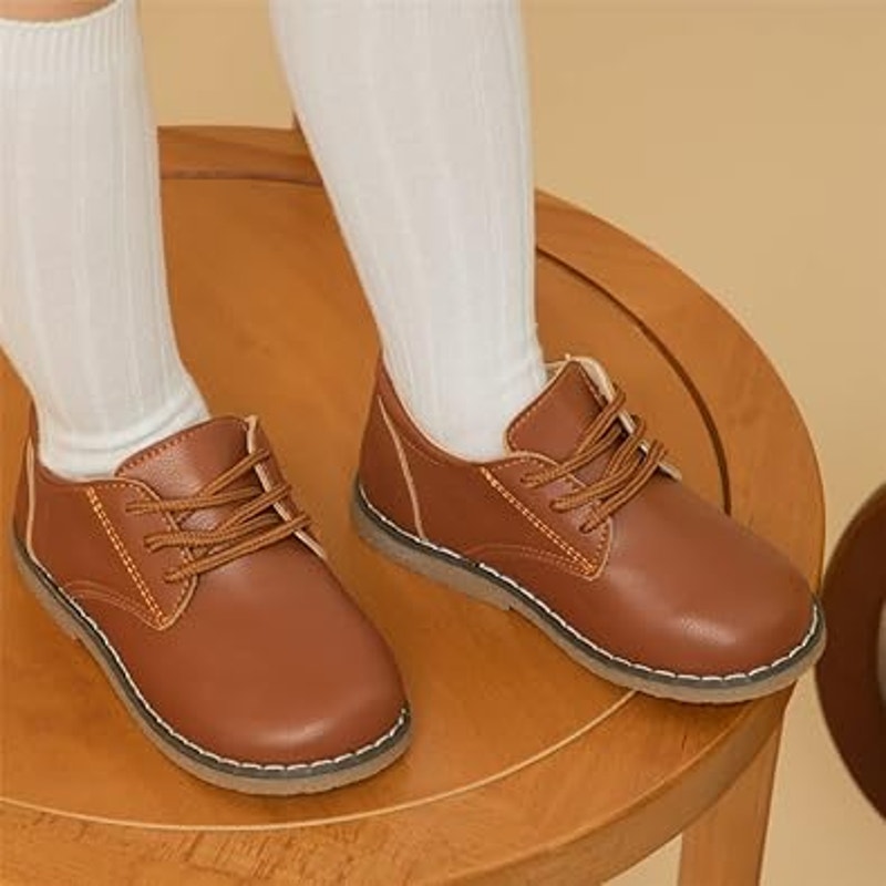 New Meckior Toddler Boys Size 6 Brown Lace Up Faux Leather Oxford Dress Shoes