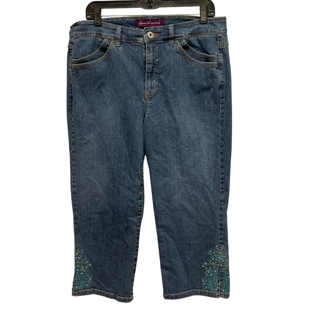 Gloria Vanderbilt Womens Size 14 Stretch Cotton Denim Blue Jean Capris w Flowers