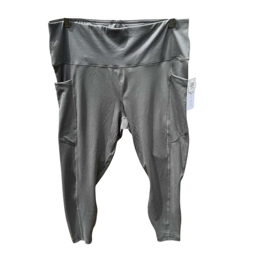 NWT New Yogalicious Womens Size 1X Serena Gray Ankle Stretch Leggings w Pockets