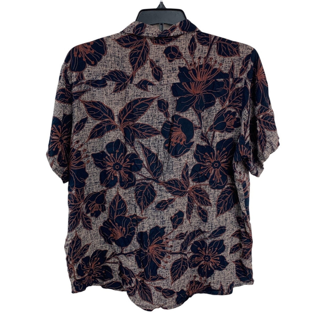 Jotook Mens Large 100% Rayong Floral Short Sleeve Button Up Collared Shirt
