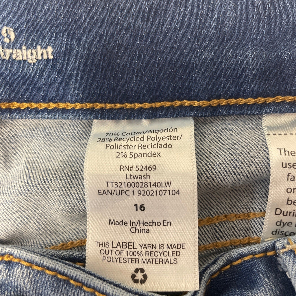 Time & Tru Women Size 16 Stretch Cotton Factory Faded Whiskered Denim Blue Jeans