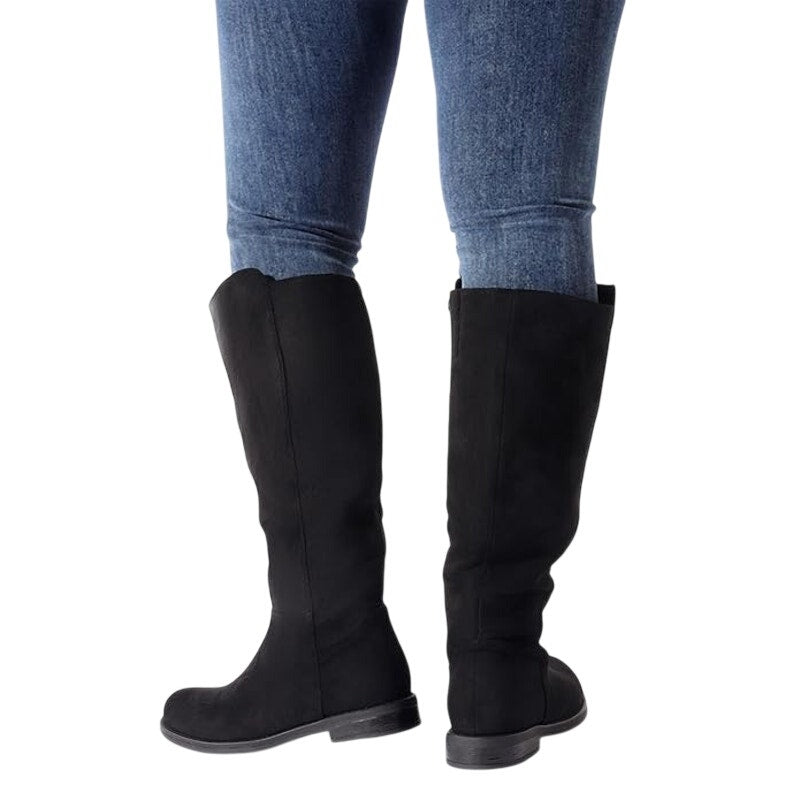 New Shoe'NTale Womens Size 8 Black Faux Suede Wide Calf Knee High Low Heel Boots