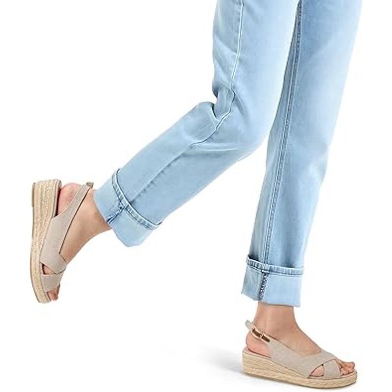Mysoft Womens 8 Tan Canvas Open Toe Espadrille 2" Platform Buckle Sandals Shoes