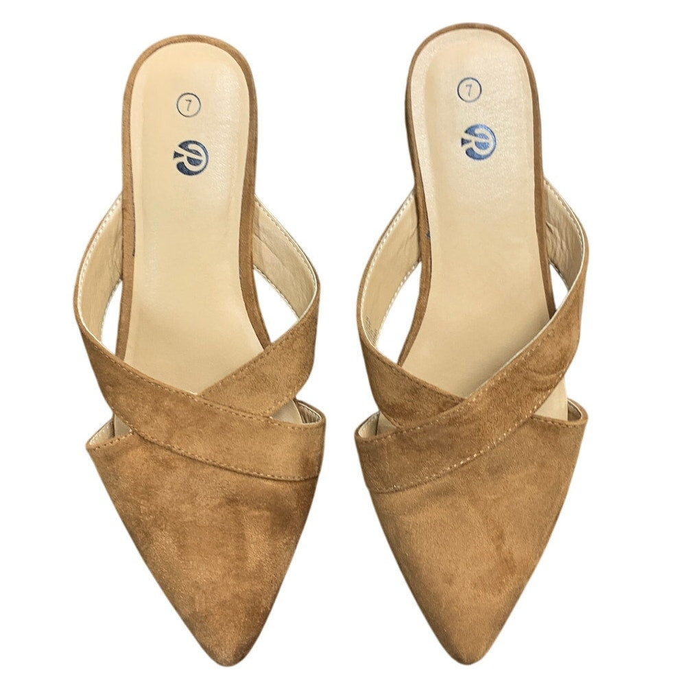 Rekayla Womens Size 7 Chestnut Brown Faux Suede Closed Pointy Toe Mules Shoes