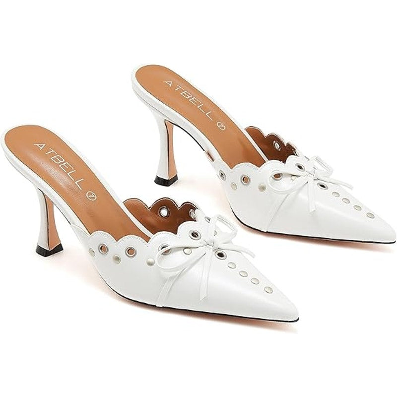 New Atbell Womens Size 10.5 White 3.5" Stiletto Heel Mule Pointed Toe Shoes