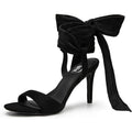 New Trary Womens Size 10 Black Soft Tie Lace Up 3.5" Inch Open Toe Heels Shoes