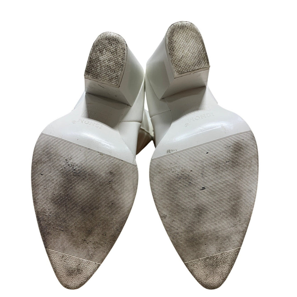 Isnom Womens Size 9 White Faux Leather 4" Heel Knee High Cowboy Western Boots