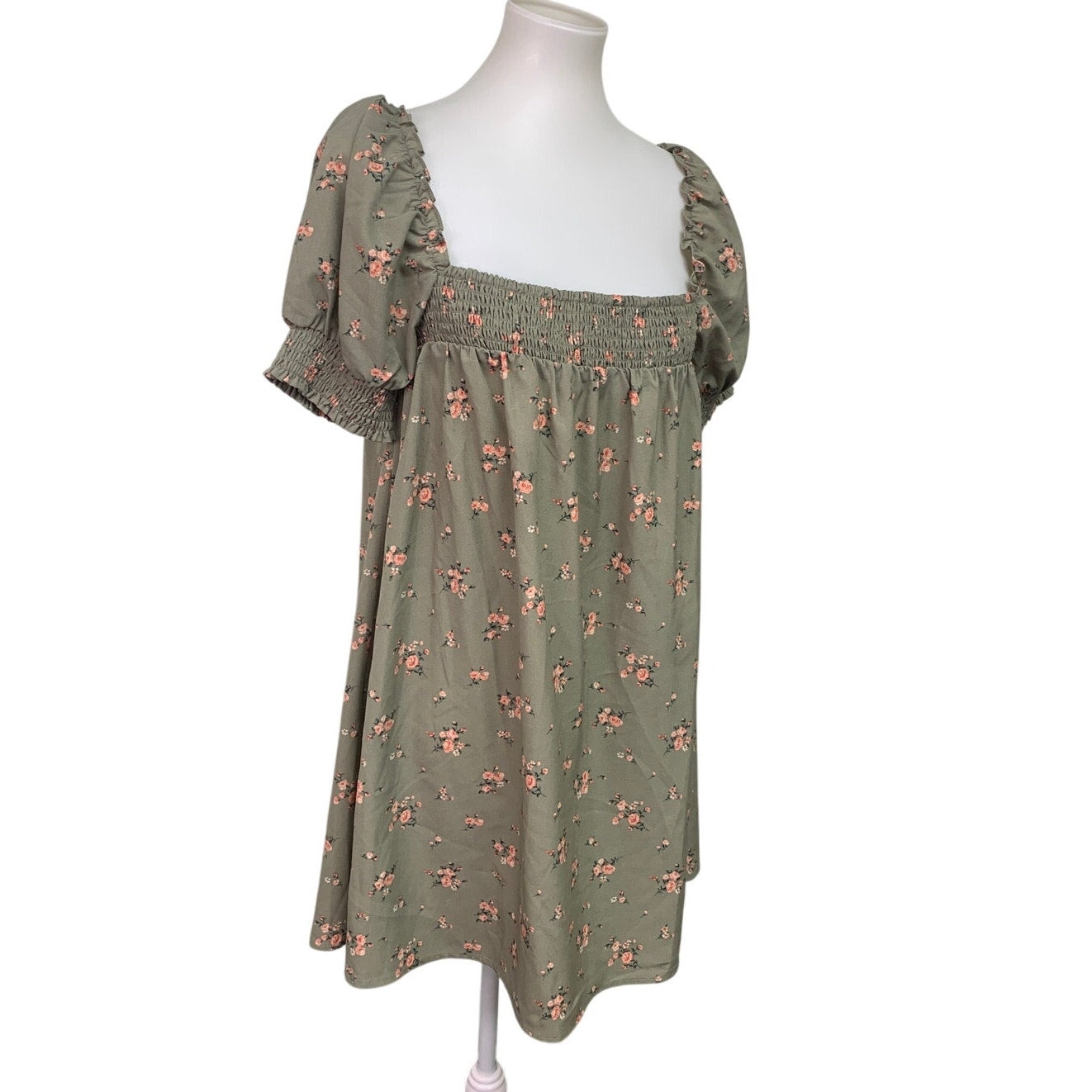 Forever 21 Womens Large Puff Sleeve Smocked Front Floral Cottage Babydoll Dress