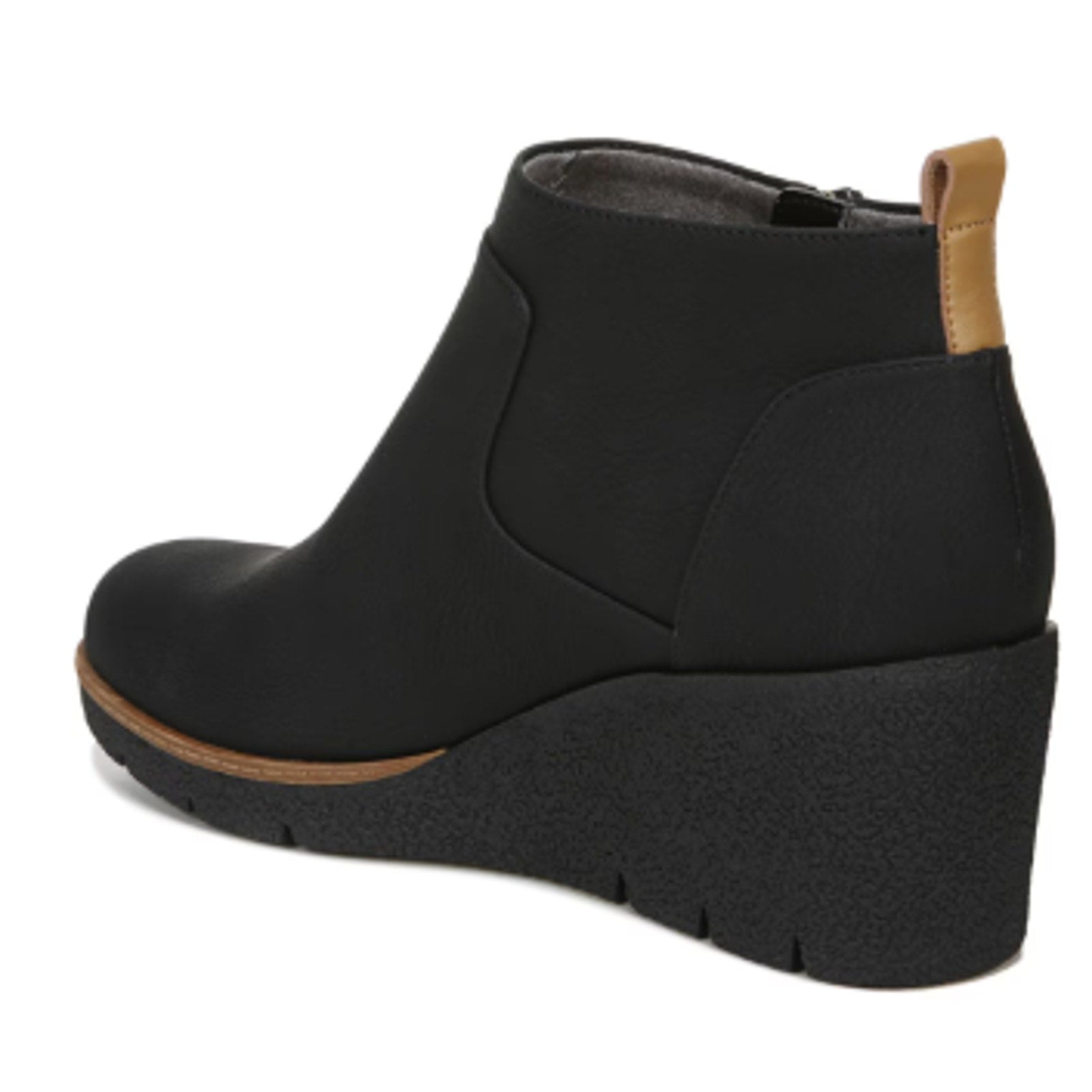 New In Box Dr Scholls Womens Size 7 Black Faux Leather Bianca Wedge Bootie Shoes
