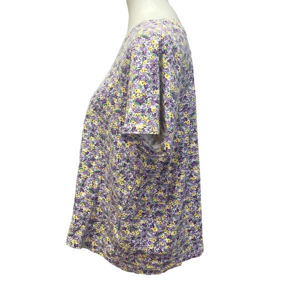 Laura Scott  Womens 16/18W Short Sleeve Floral Cotton Blend Short Sleeve Tee