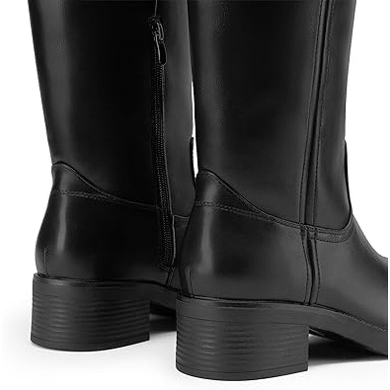 Dream Pairs Womens 9.5 Black Faux Leather Knee High Square Toe Low Heel Boots
