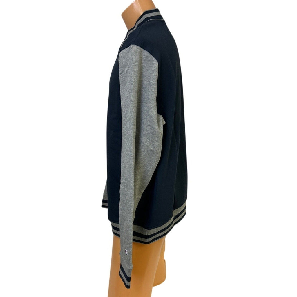 New Champion Mens Large Navy Gray Snap Up PolyCotton Athletic Wear Bomber Jacket