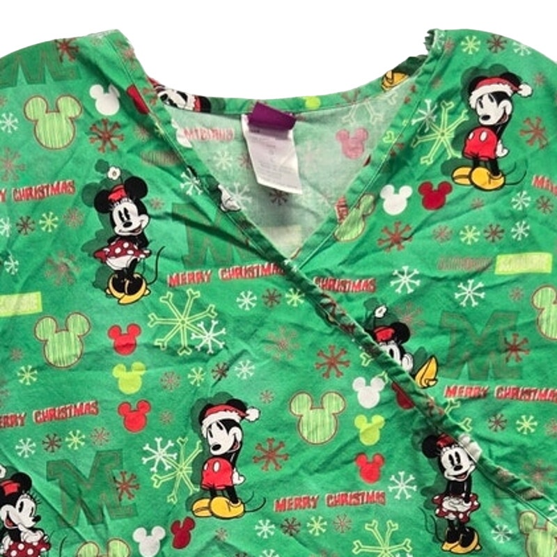 Disney Womens Large 100% Cotton Mickey & Minnie Merry Christmas Scrub Top