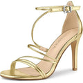 Allegra K Womens Size 10 Shiny Gold Strappy 4" Stiletto Heel Sandal Shoes