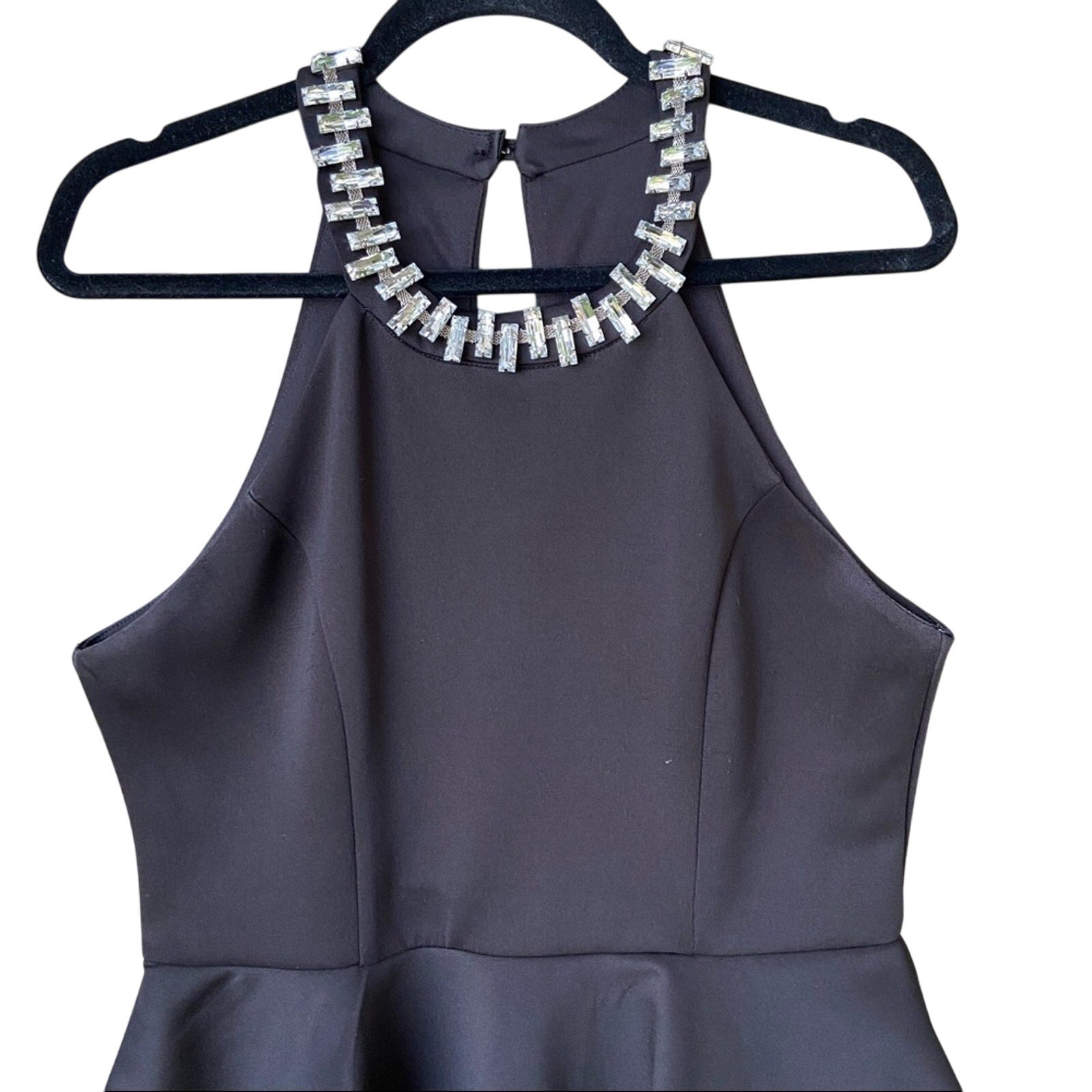 Bisou Bisou Womens Size 12 Black Jeweled Collar Sleeveless Back Zip Peplum Dress