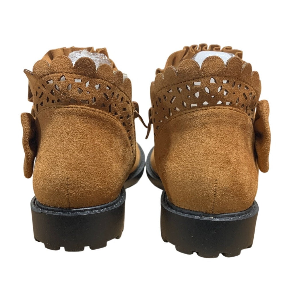 ZBY Little Girls Size 1 Light Brown Ankle Boots Round Closed Toe Size Zip Shoes