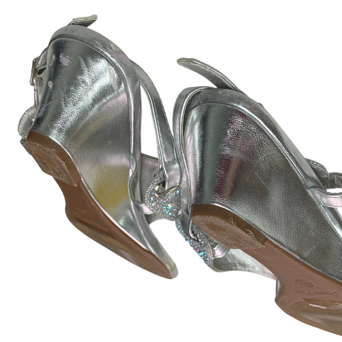 Dream Pairs Womens 8 Silver 2" Heel Sandal Rhinestone T Strap Open Toe Shoes