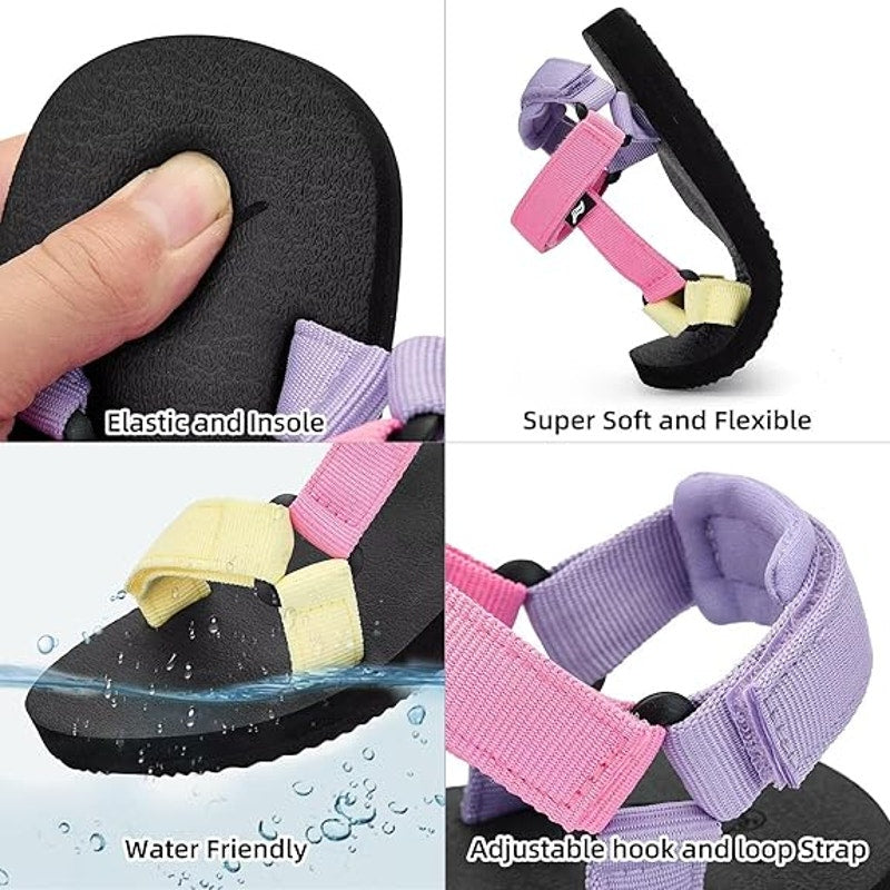 Kids Size 5 Pink Purple Yellow Sandal Open Round Toe Hook Loop Straps Shoes