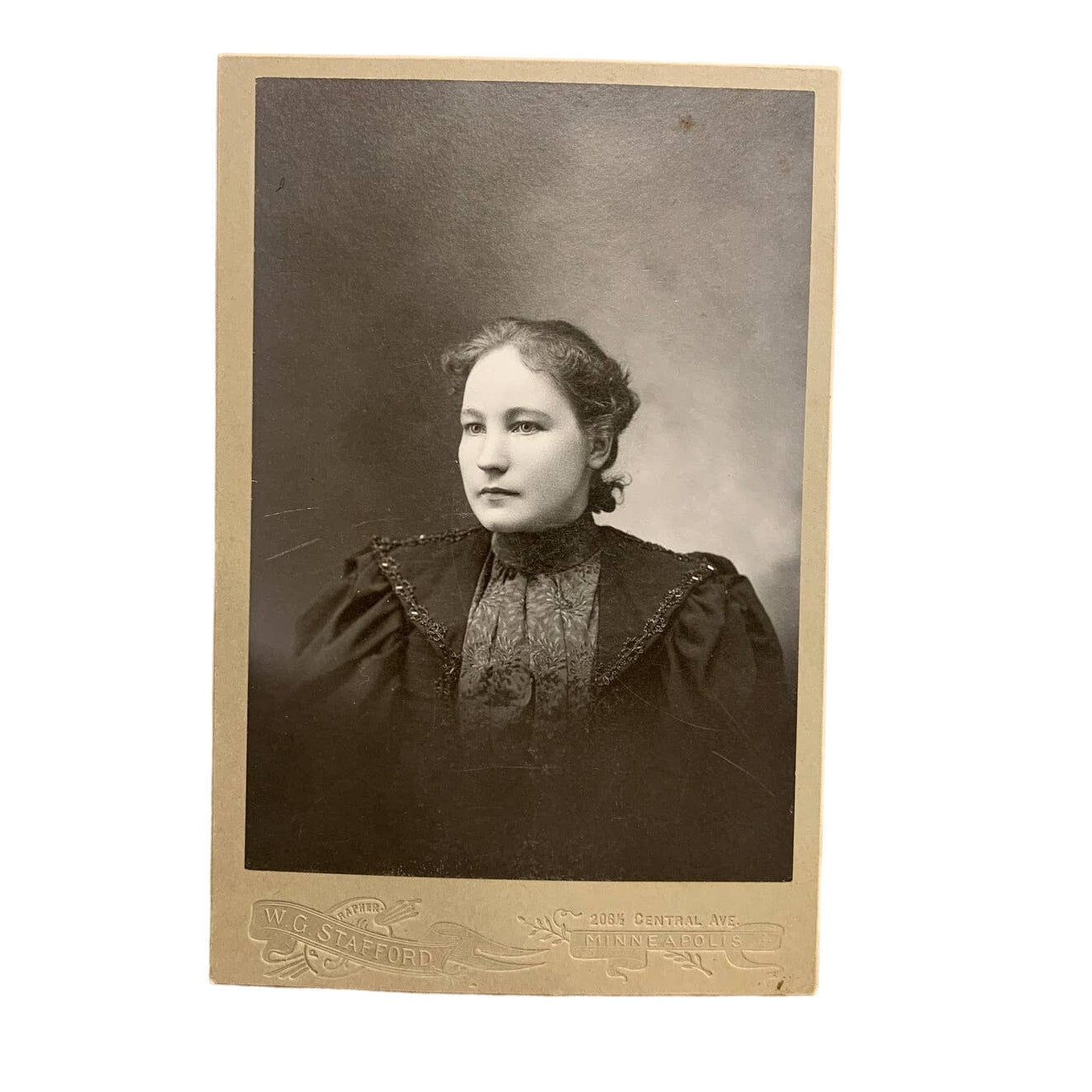 Antique Vintage Lady In Dress Photograph on Cardboard WG Stafford Minneapolis