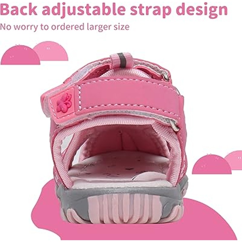 Apakowa Little Girls Size 7 Pink Butterfly Closed Toe Sport Beach Sandals