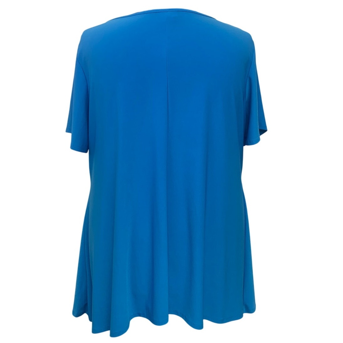 Avenue Womens Size 22/24 PolySpandex Short Sleeve Blue Key Hole Flowy Blouse