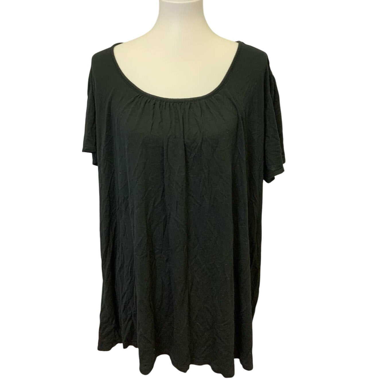 Just My Size Womens 4X Flowy Scoop Neck Short Sleeve Black Cotton Blend Blouse