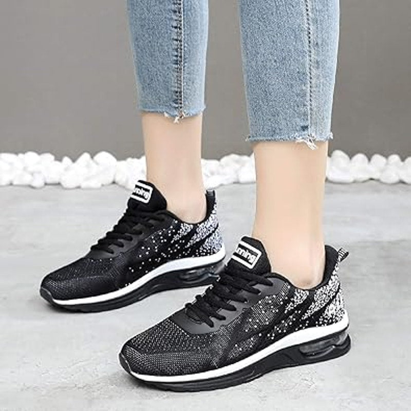 Quappe Womens Size 8.5 Black White Mesh Lace Up Air Cushioned Athletic Shoes