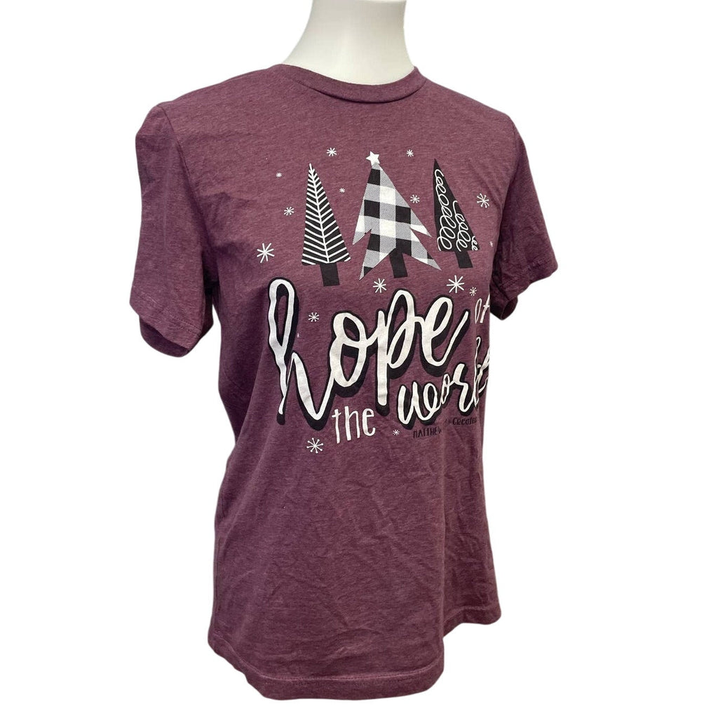 Hope of the World Matthew 12:21 Womens Medium Short Sleeve Christmas Tree Tee