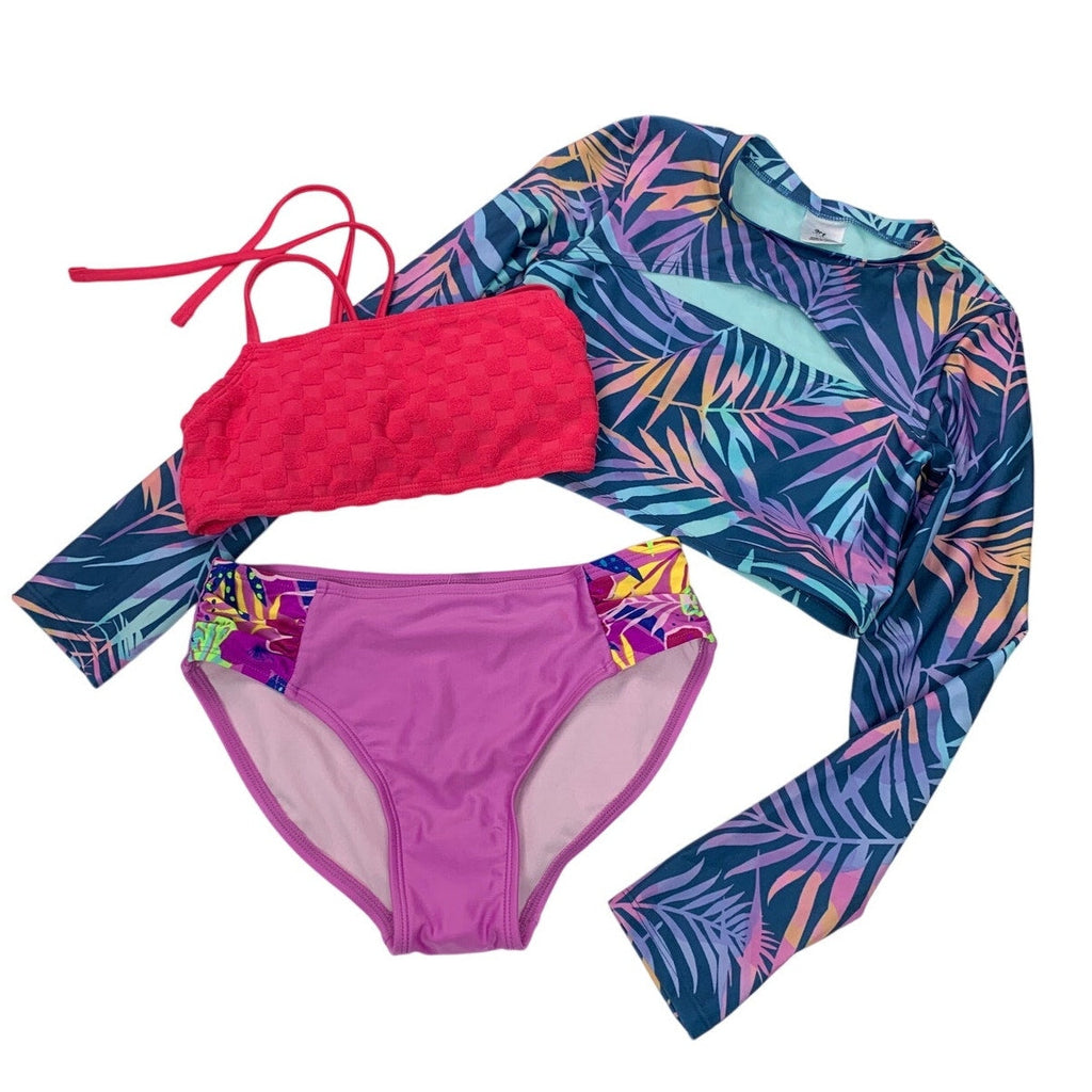 Lot of 3 New Art Class Cat & Jack Girls Large Tropical Swim Tops Bikini Bottom
