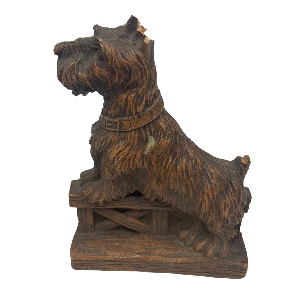 Vintage Hand Carved Wooden Scottie Dog Bookends w Chipped Ear