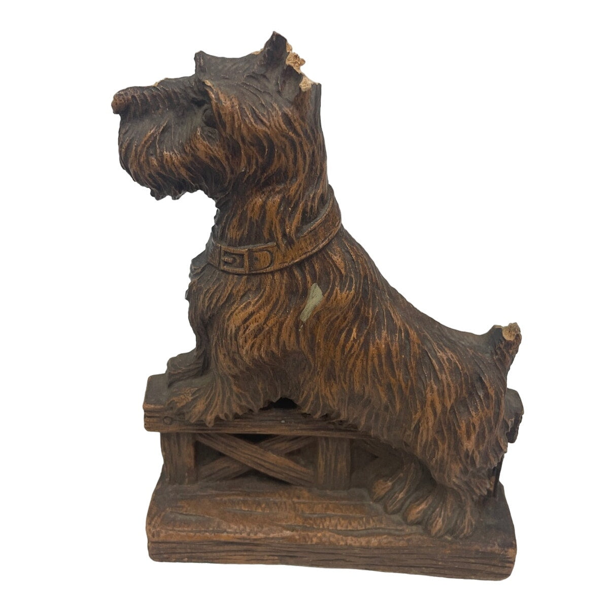 Vintage Hand Carved Wooden Scottie Dog Bookends w Chipped Ear