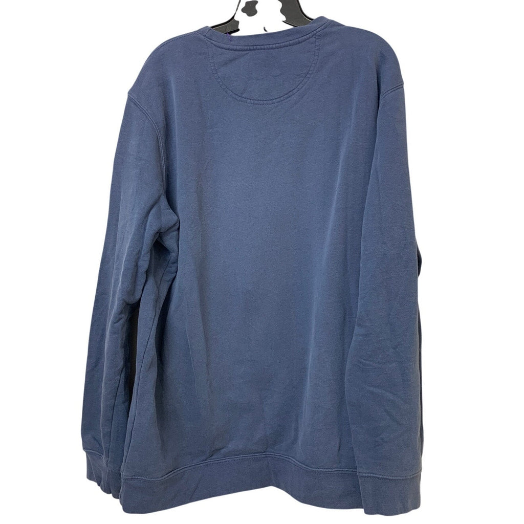 Upcycled Hand Printed Womens Large Blue Save Planet Earth Crew Neck Sweatshirt