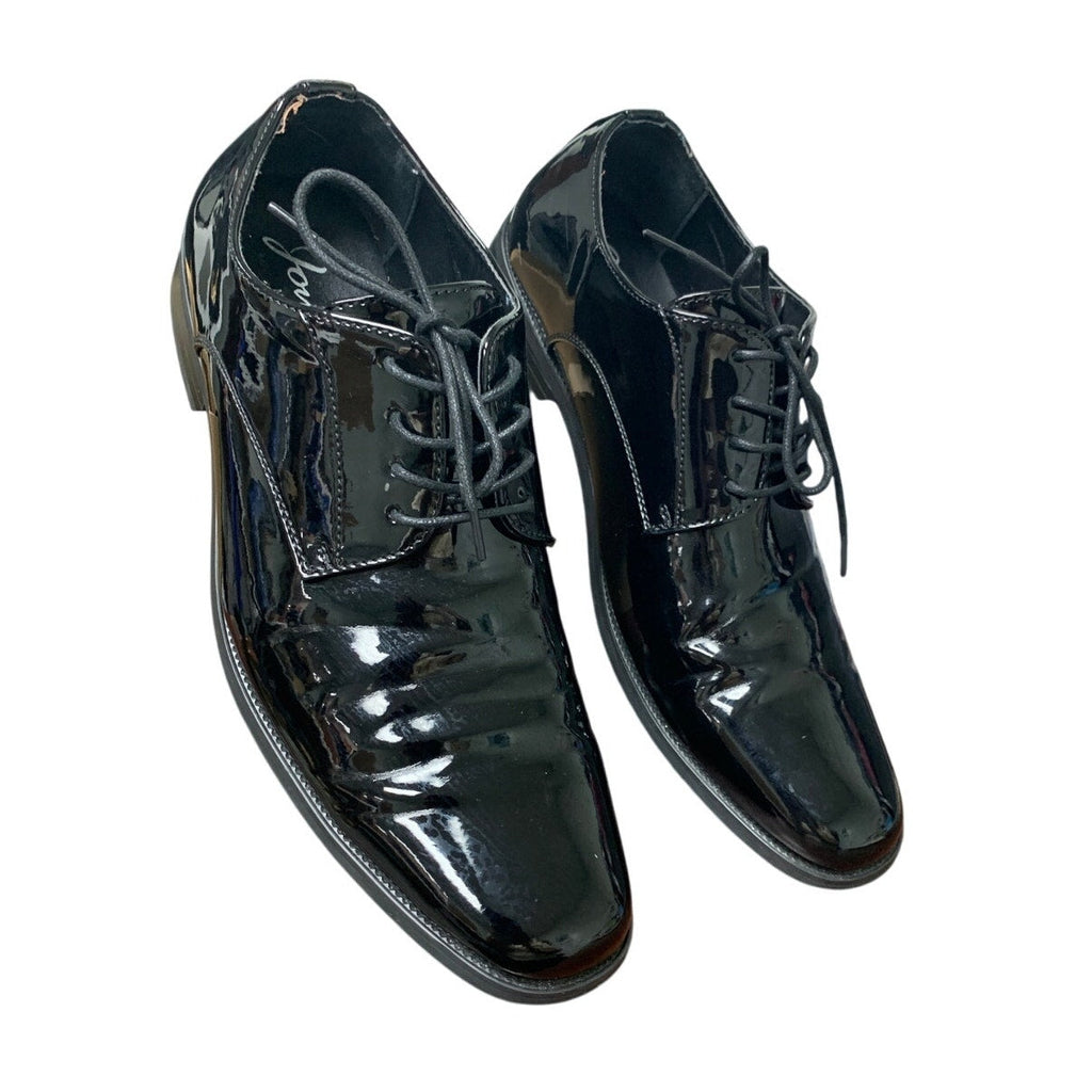 Jousen Mens Size 13 Shiny Black Faux Leather Lace Up Formal Oxford Loafer Shoes