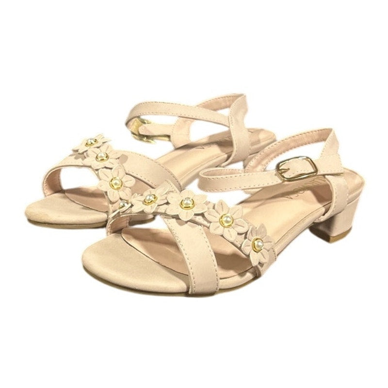 Laurmosa Girls Size 4 Pinky Tan Open Toe 1" Heel Wedding Fancy Sandal Shoes
