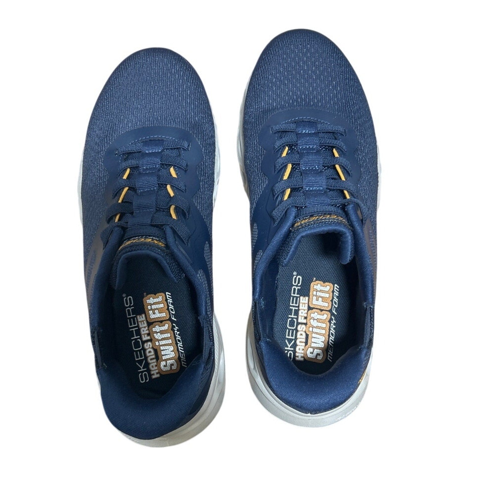 New In Box Skechers Mens 9 Navy Blue Mesh Hands Free Swift Fit Athletic Shoes