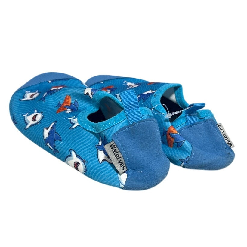 WateLves Kids Size 1 Blue Shark Slide On Barefoot Quick Dry Aqua Water Shoes