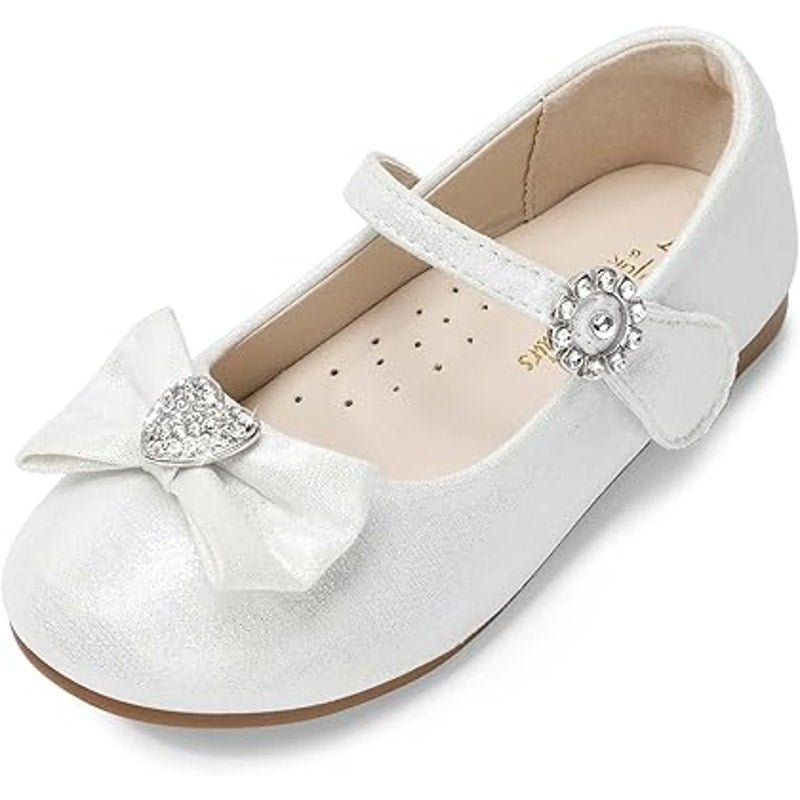 New Dream Pairs Toddler Girls Size 6 White Sparkle Rhinestone Heart Bow Shoes