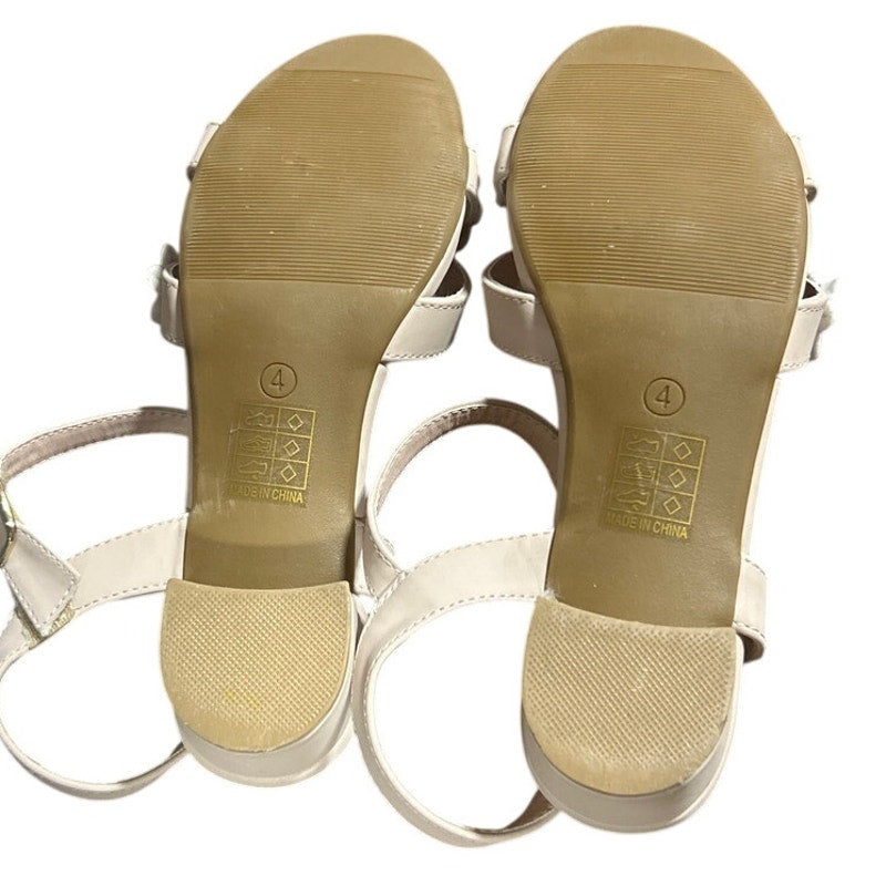 Laurmosa Girls Size 4 Pinky Tan Open Toe 1" Heel Wedding Fancy Sandal Shoes